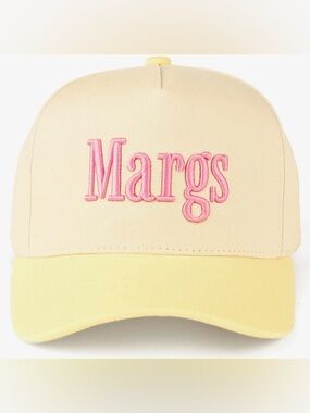 Margs Embroidered Trucker Hat in Cream & Yellow